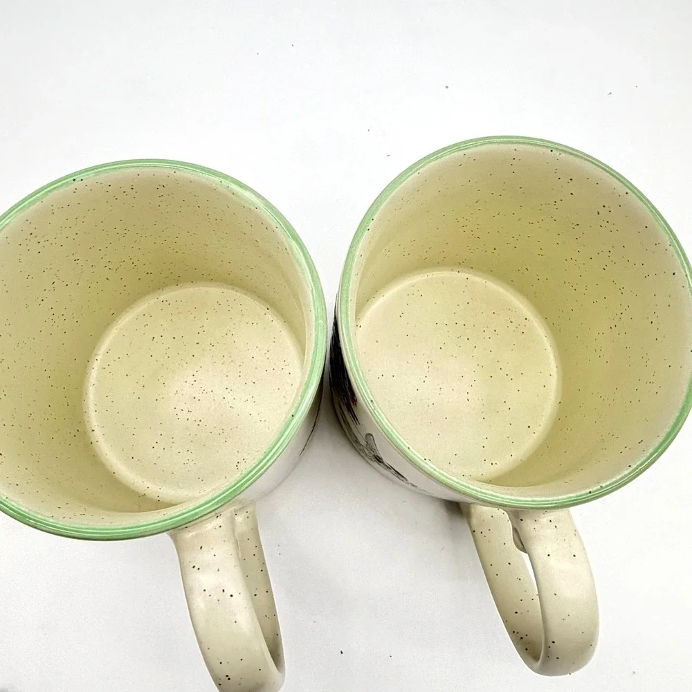 Eli + Ana Christmas Hummingbird Mugs Speckled Ceramic Set of 2 Green‎ Rim 2022
